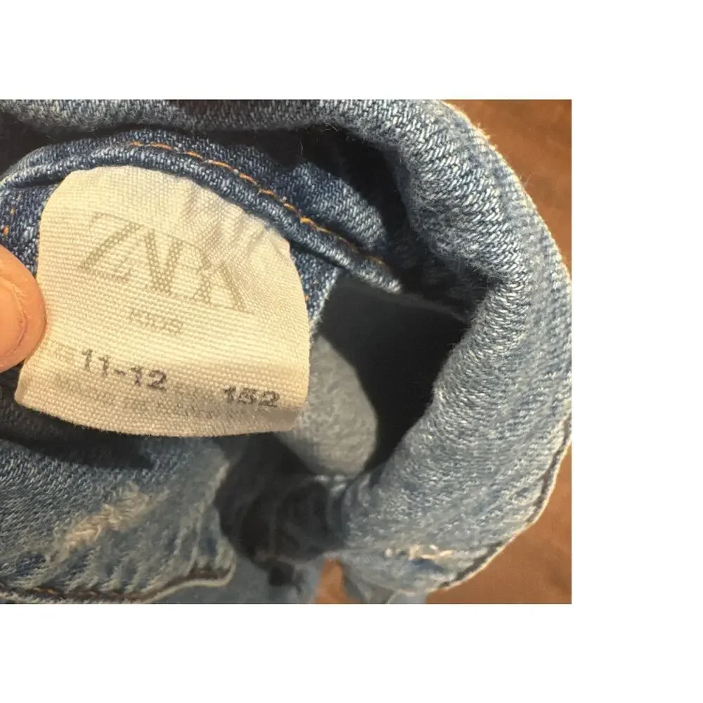 Zara Kids Distressed Denim Jean Jacket Casual Relaxed Fit Boys Size 11-12
